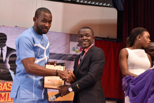 Popular Award-winning Nollywood Actor and Model, Joseph Benjamin receives his award at The Ambassadors Radio Show