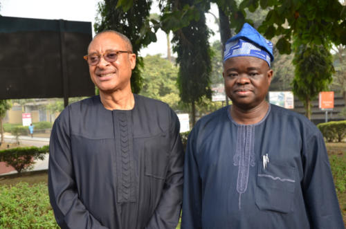 Renowned Prof Pat Utomi and Dean of Students Affairs, University of Lagos, Prof Tunde Babawale